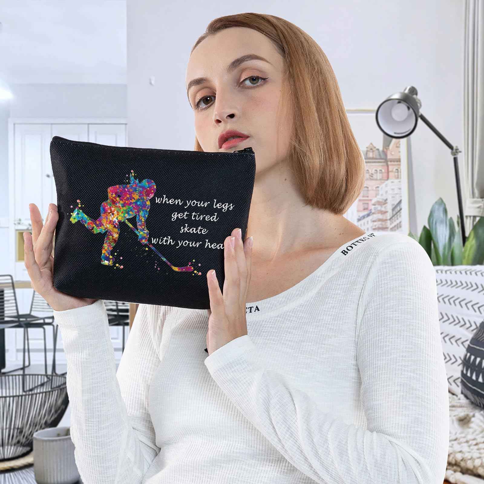 G2TUP Ice Hockey Cosmetic Bag Hockey Player Makeup Case Gift For Girls When Your Legs Get Tired Skate With Your Heart (Ice Hockey BLACK)