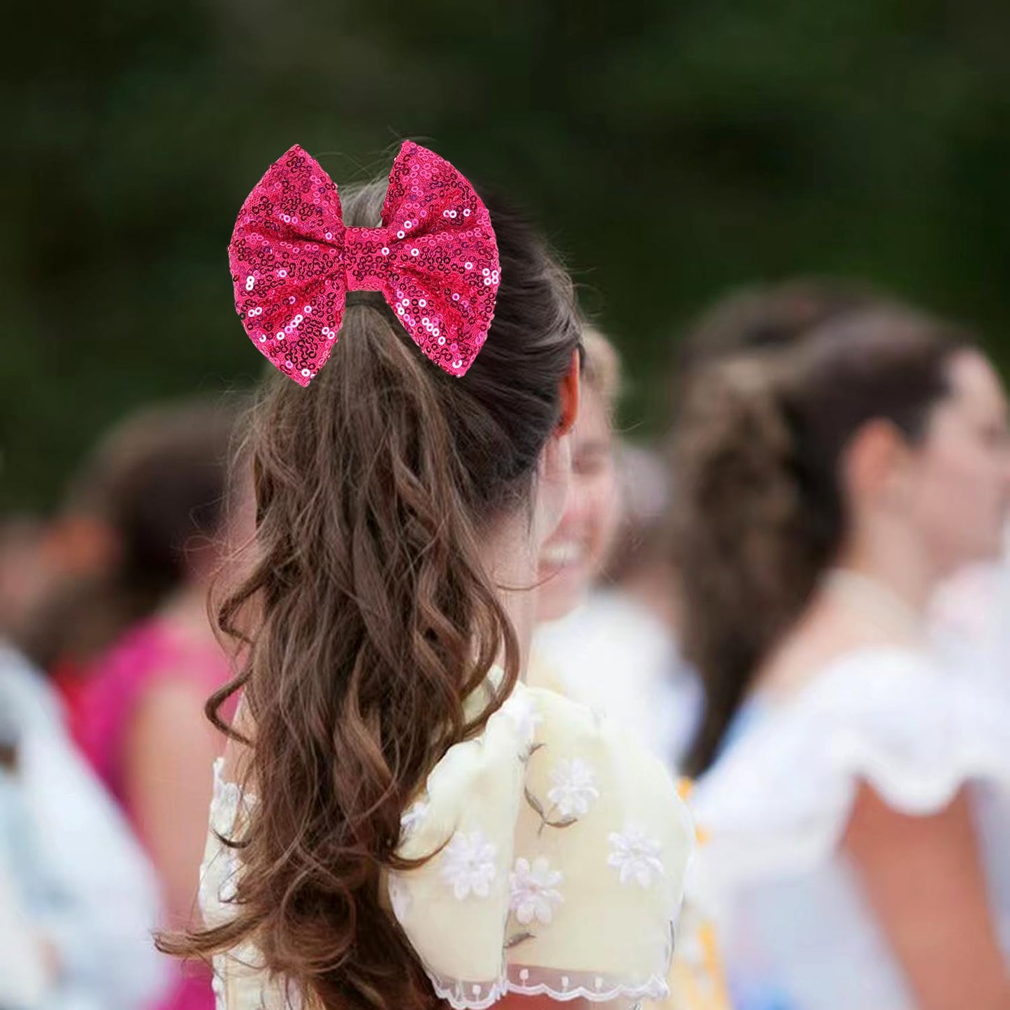 Love Fairy Glitter Bow Hairpin - A sparkling sequin bow tie hair clip, 5 inches, perfect for girls, teens, and women (Hot Pink)