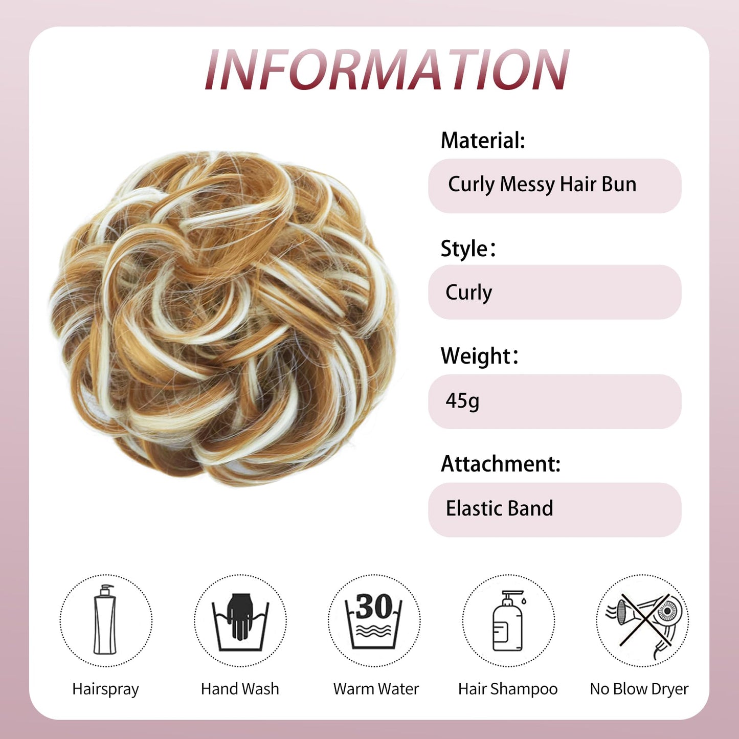 Lynclare Messy Bun Hair Piece Wavy Synthetic Hair Extension，Curly messy Bun Scrunchie Extensions for Women， Chignon Updo Ponytail Hairpieces with Elastic Rubber（Light Ash Brown & Bleach Blonde）