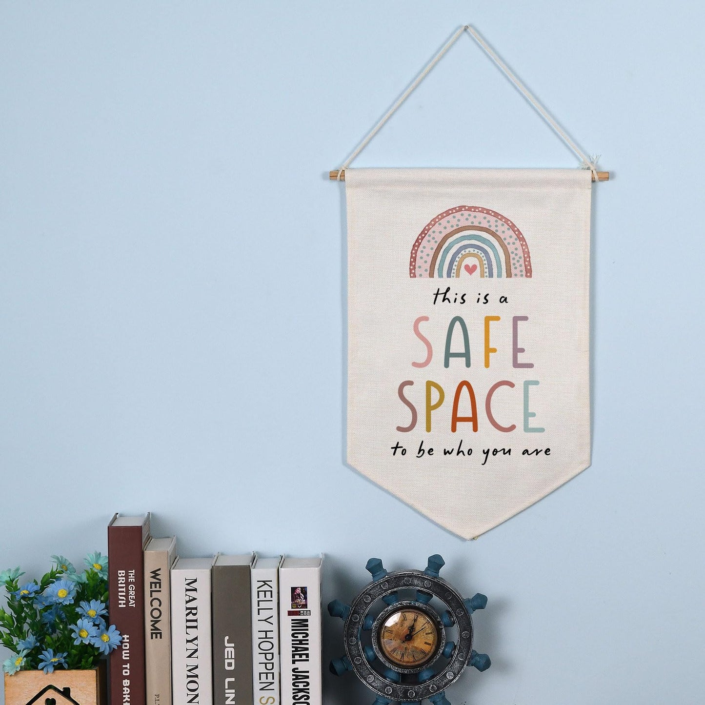 This is a Safe Space to Be Who You Are Neutral Positivity Art Children's Playroom Wall Hanging Banner Rainbow Classroom Wall Decor Banner Therapy Office School Counselor Hanging Decor