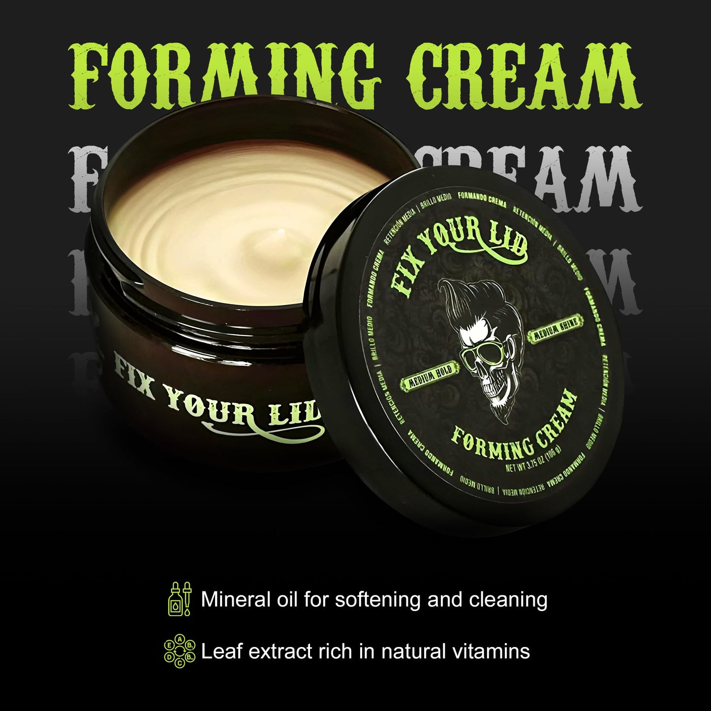 Fix Your Lid Forming Cream for Hair Styling - Men`s Cream with Medium Hold and Shine - Match all Mens Hair Types & Styles - Easy To Wash Out - 3.75 Oz