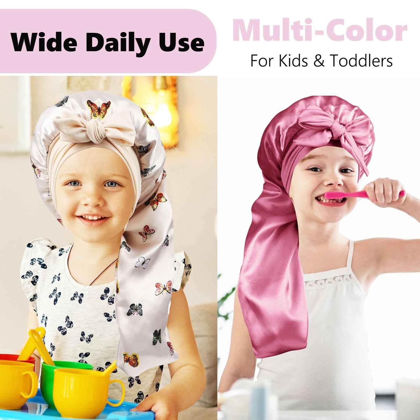 Long Kids Bonnets for Girls,Silk Bonnet for Kid Sleeping,Sleep Cap for Braids Long Hair Curly Hair Rose Gold