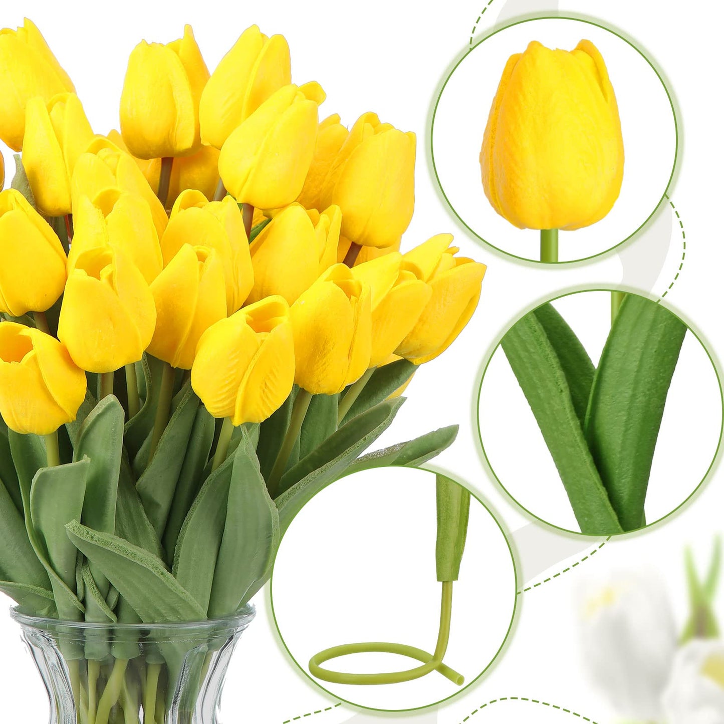 100 Pcs Artificial Tulip Real Touch Flowers False PU Tulips Faux Latex Bouquet Flower Centerpieces Arrangement Wedding Bridal Bouquet for Christmas Holiday Garden Home Decorations Party (Yellow)