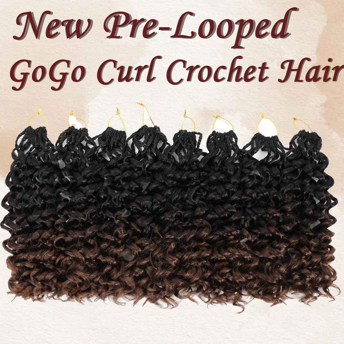 Pre looped Gogo Curl Crochet Hair 14 Inch 8 Packs Pre twisted Short Curly Crochet Hair for Black Women Ocean Wave Braiding Hair Water Wave Deep Braiding Hair (14 inch 1B/4/30)