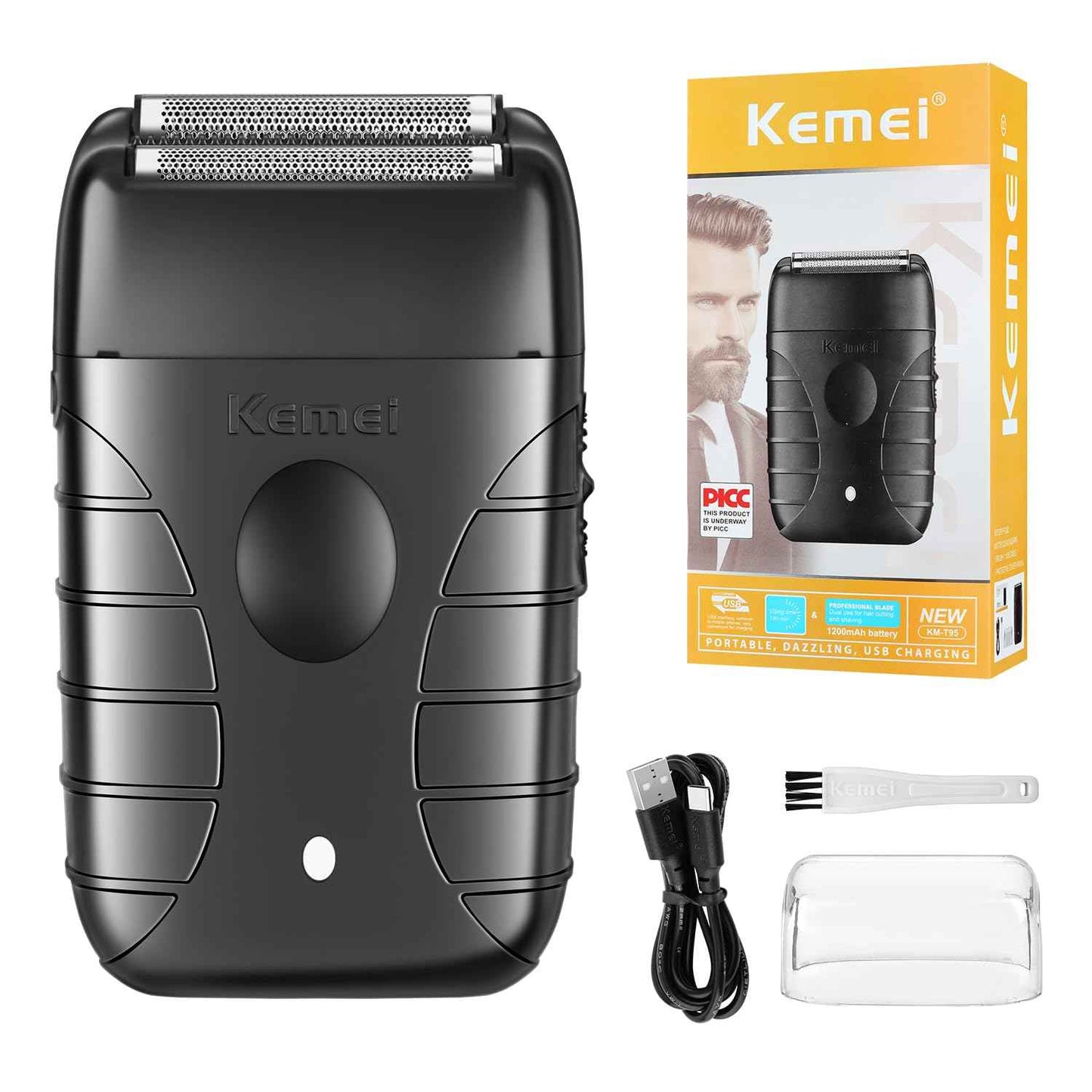 KEMEI Professional Electric Foil Shaver for Men, Beard Trimmer & Men's Grooming Tool, Foil Shaving and Bald Head Precision Trimmer. Cordless and Rechargeable with USB. Gifts for Men