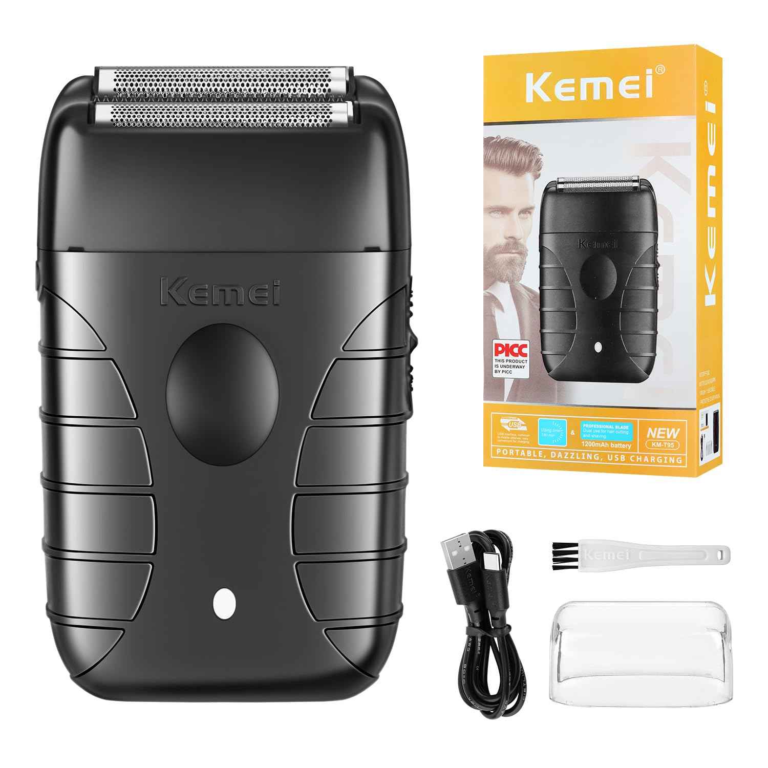 KEMEI Professional Electric Foil Shaver for Men, Beard Trimmer & Men's Grooming Tool, Foil Shaving and Bald Head Precision Trimmer. Cordless and Rechargeable with USB. Gifts for Men