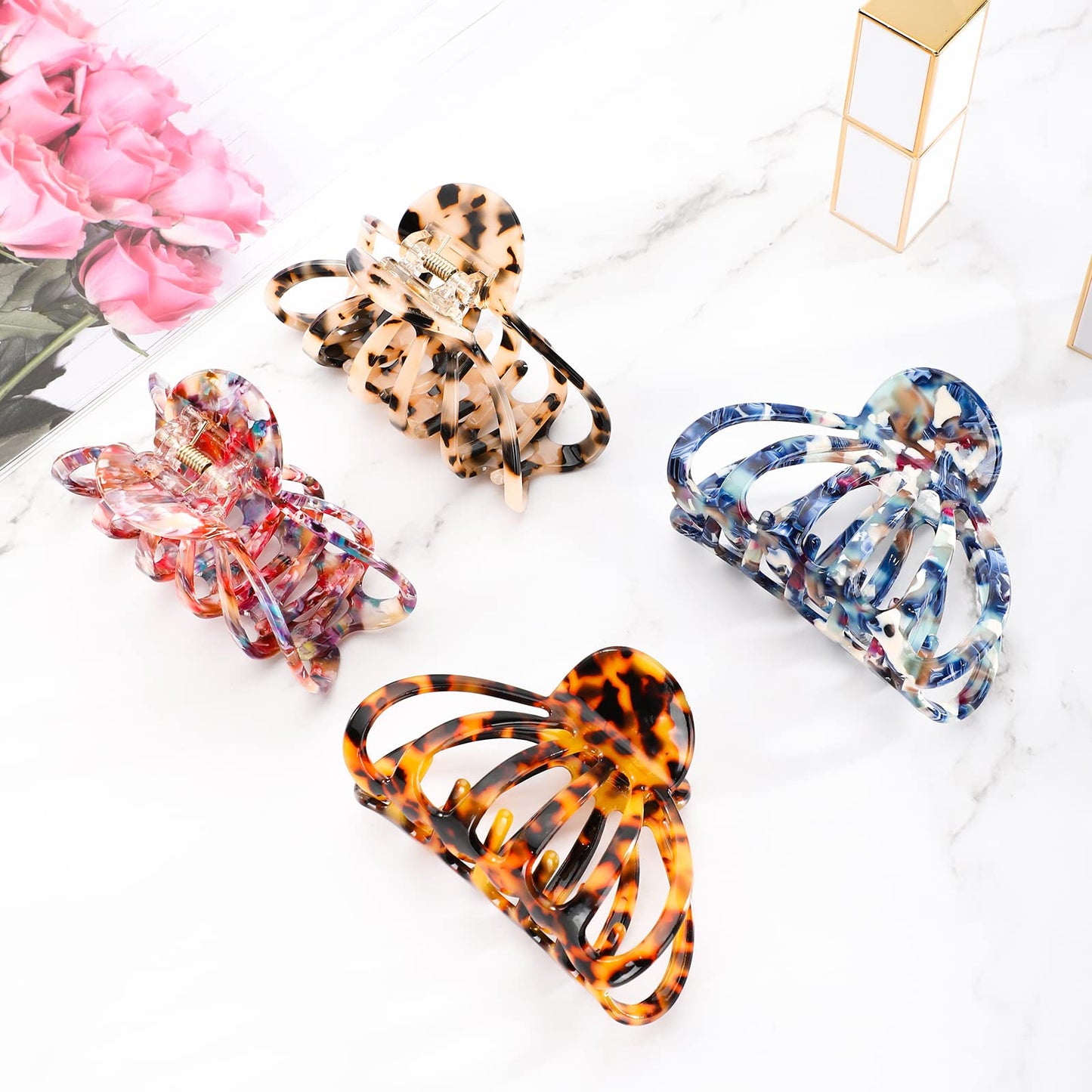 2 Pieces Hair Clips, Aimou Hair Styling Accessories Large Hair Claw Strong Hold for Women Girl Gift - Tortoiseshell