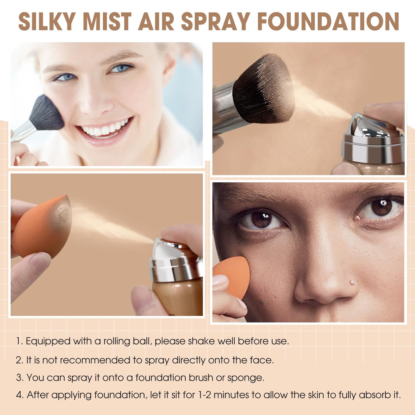 LOKFAR AirBrush Foundation Spray, Silky Mist Foundation Spray Makeup Set with Brush, Full Coverage Foundation for Smooth Radiant Finish, Formula Breathable Lightweight Hydrating | #A01 Ivory