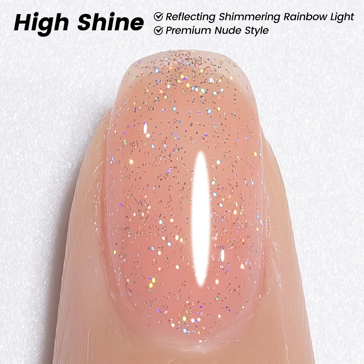 YTD Likomey Nude Glitter Gel Nail Polish,15ml Soft Pink Rainbow Jelly Sheer Translucent Neutral Holographic Shimmer Iridescent Sparkly Salon Home DIY UV Manicure Nail Gel, SF328