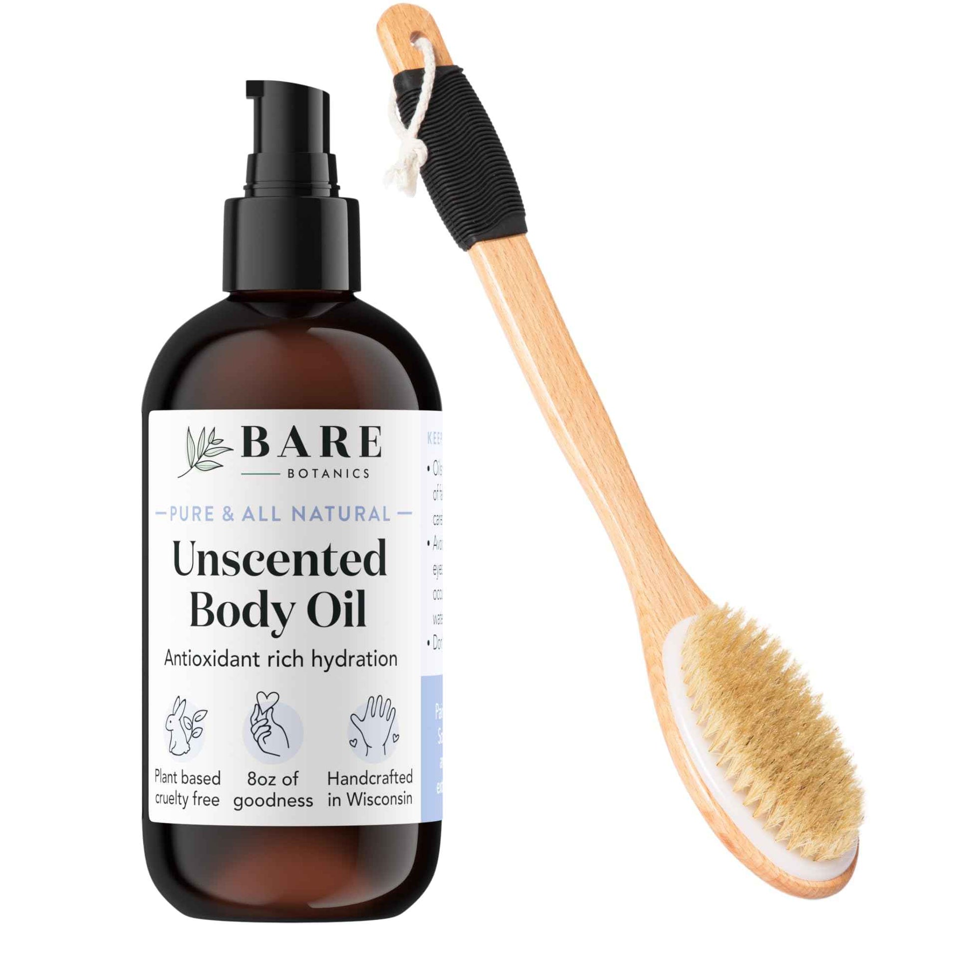 Bare Botanics Unscented Body Oil (Custom Formulated) + Dry Brushing Back Brush