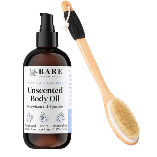 Bare Botanics Unscented Body Oil (Custom Formulated) + Dry Brushing Back Brush
