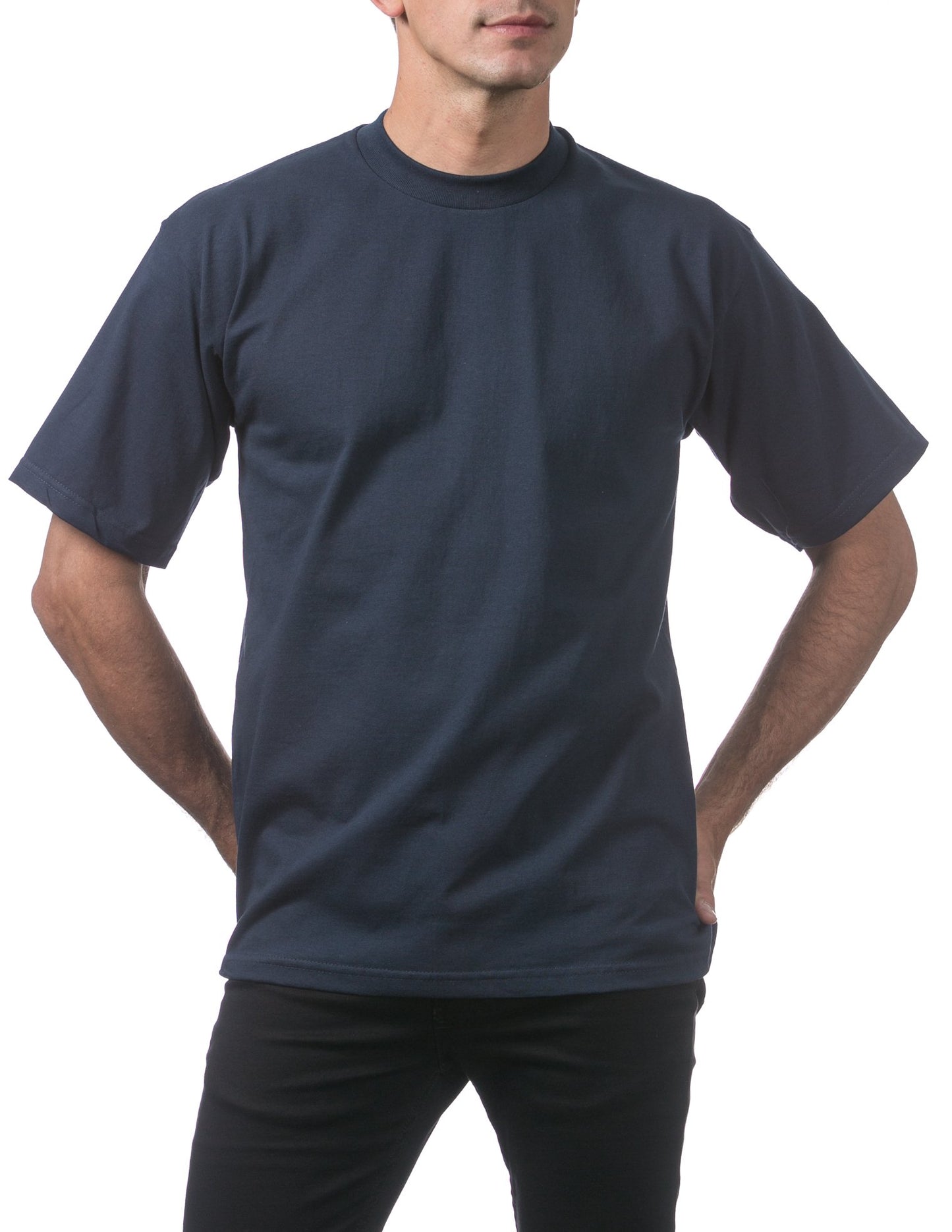 Pro Club Men's Heavyweight Cotton Short Sleeve Crew Neck T-Shirt, Navy, Small