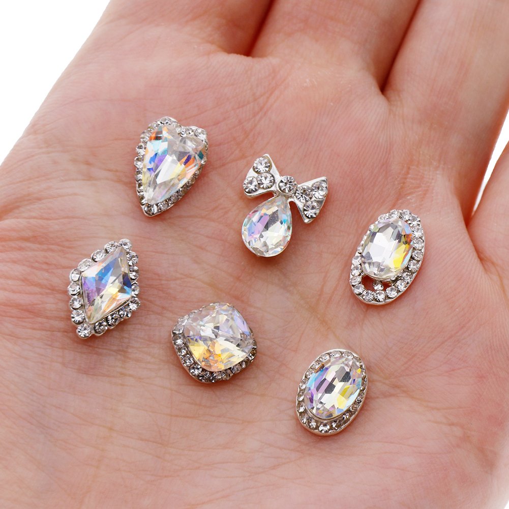 JIEPING Rhinestone Nail Art Decoration Glitter Charming Shiny Faux Gem 3D DIY Nail Art Tips (18Pcs/Bag+12Pcs/Bag)