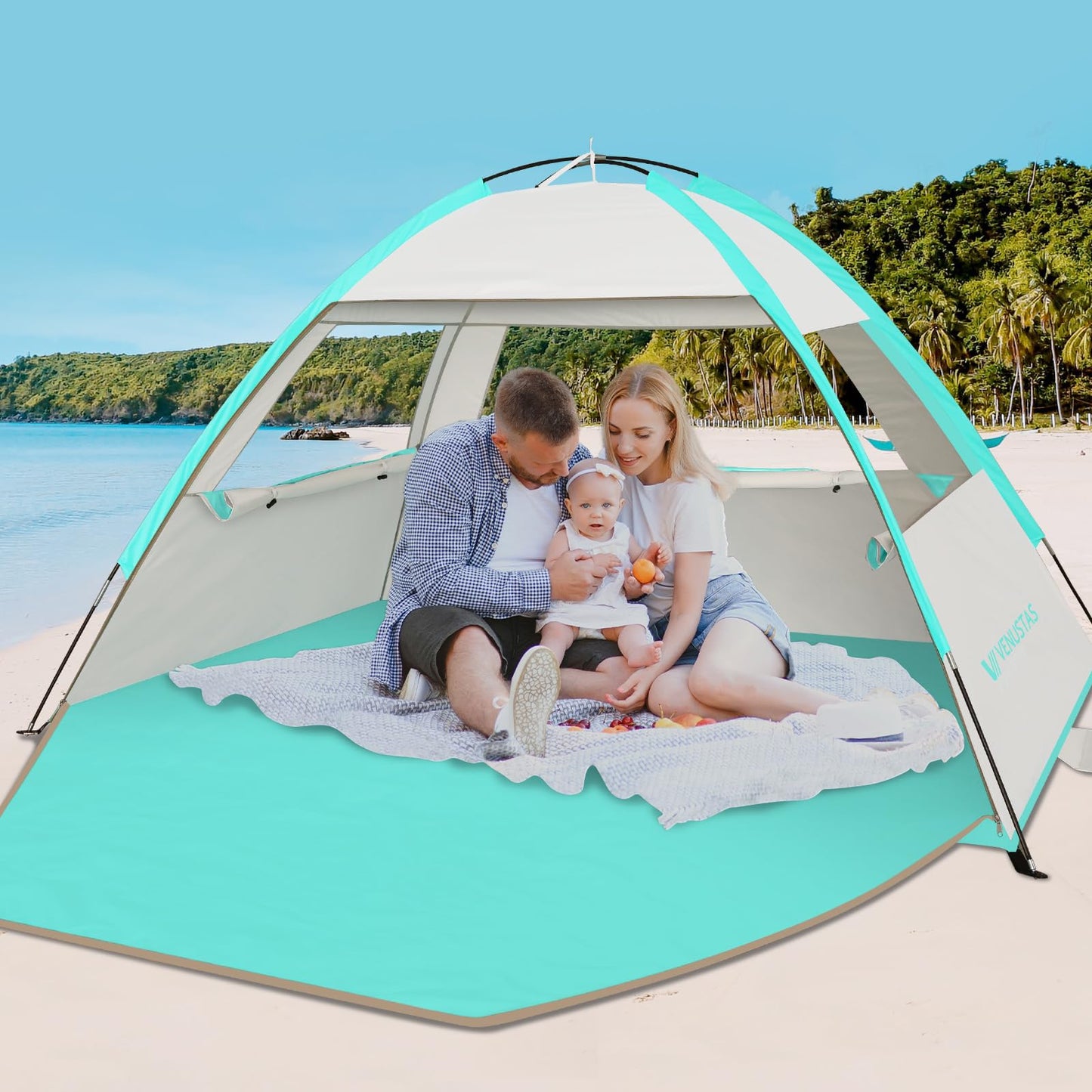 Venustas Beach Tent Sun Shelter for 3/4-5/6-7/8-10 Person, UPF 50+ UV Protection Beach Canopy, Lightweight and Easy Setup Cabana, Portable Beach Shade Tent