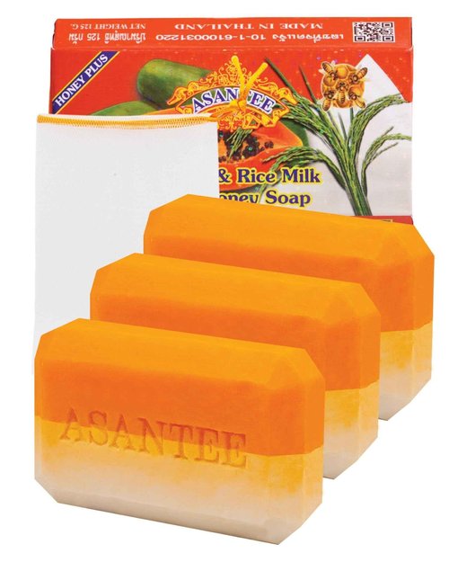 ASANTEE Papaya & Rice Milk with Honey Cleansing Soap 125 Grams (Pack of 3)