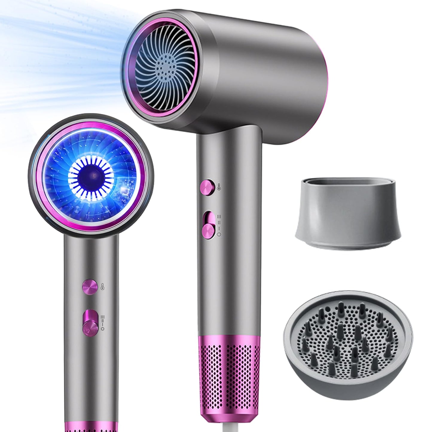 Hair Dryer with Diffuser-Professional Ionic Hair Dryer, Powerful 1875W Fast Drying Low Noise Blow Dryer with 1 Concentrator Nozzle 1 Diffuser Attachments for Home Salon Travel,Gifts for Wife/Mom/Women