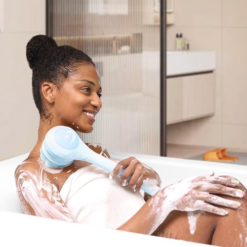 Oh,XIYU. Electric Body Brush Back Scrubber for Shower, Waterproof Long Dual Handle Power Body Scrubber with 3 Heads, Rechargeable Bath Brush & 2 Speeds, for Cleansing, Exfoliating and Massaging Skin