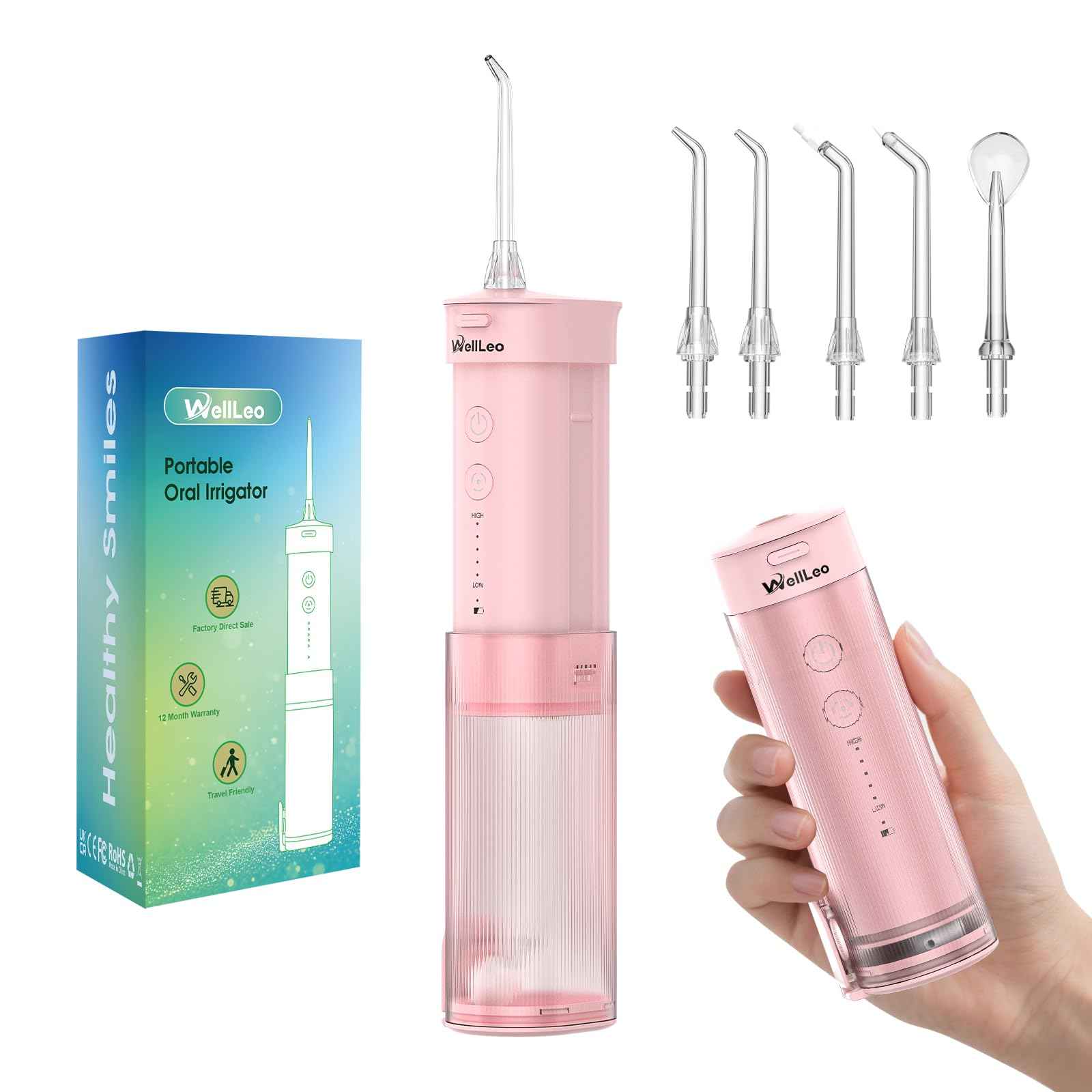 WellLeo Mini Water Flosser for Teeth,Travel Dental Flosser Picks, Portable Oral Irrigator with Telescopic Water Tank, 5 Modes IPX7 Waterproof Tooth Flosser for Brace, Sensitive Teeth, with Storage Bag