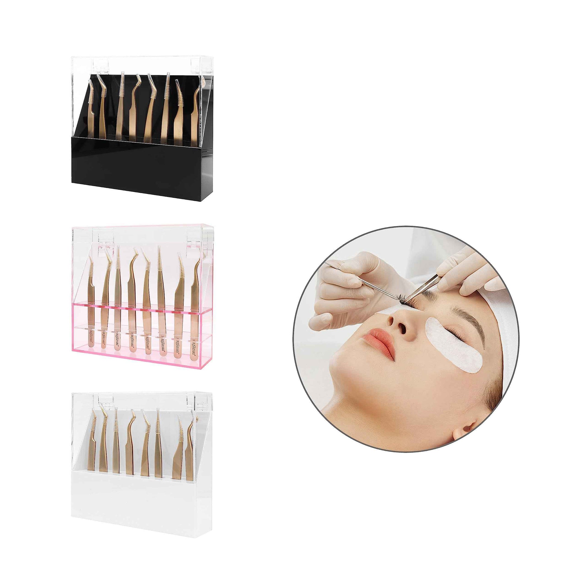 XIUSUZAKI Tweezers Storage Box 8 Holes Holder Lash Tweezers Storage for Eyelash Extensions Eyelash Professional(White,Only the Box)