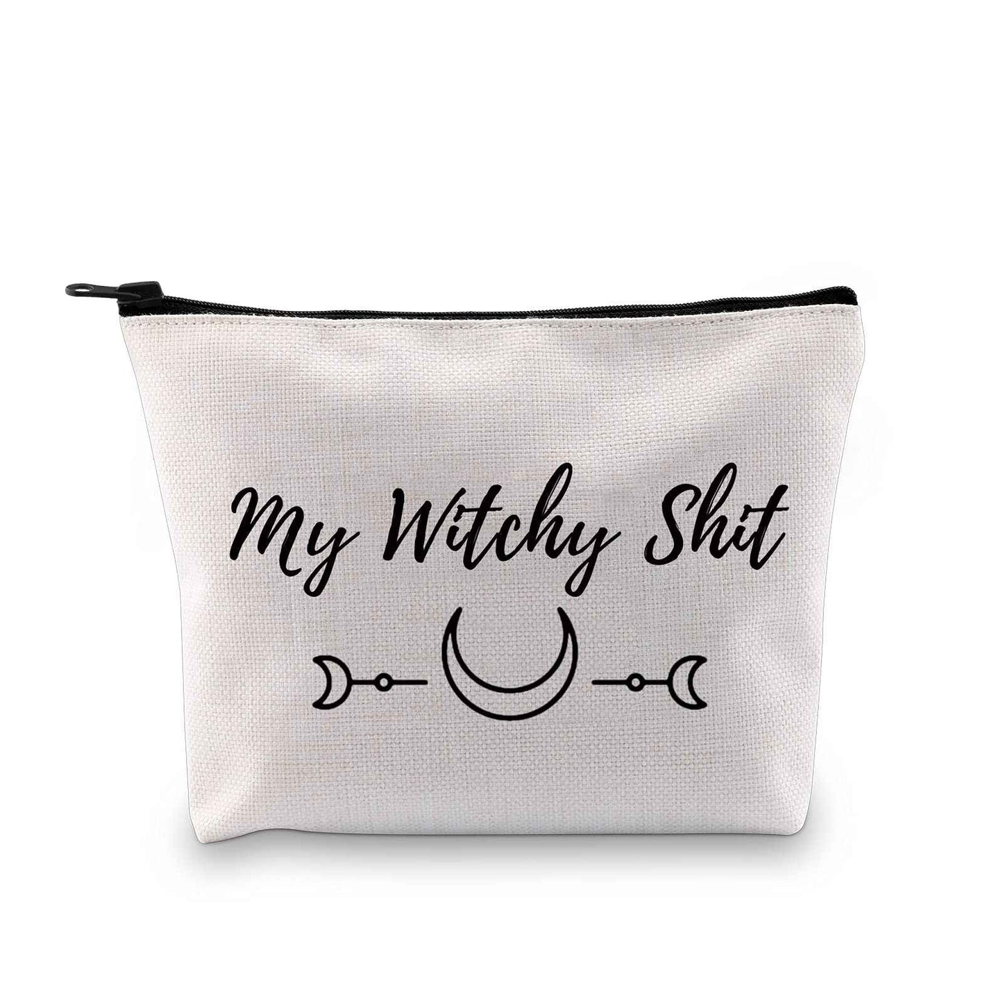 JXGZSO Witchy Gift My Witchy Shit Cosmetic Bag Halloween Present (My Witchy Shit White)