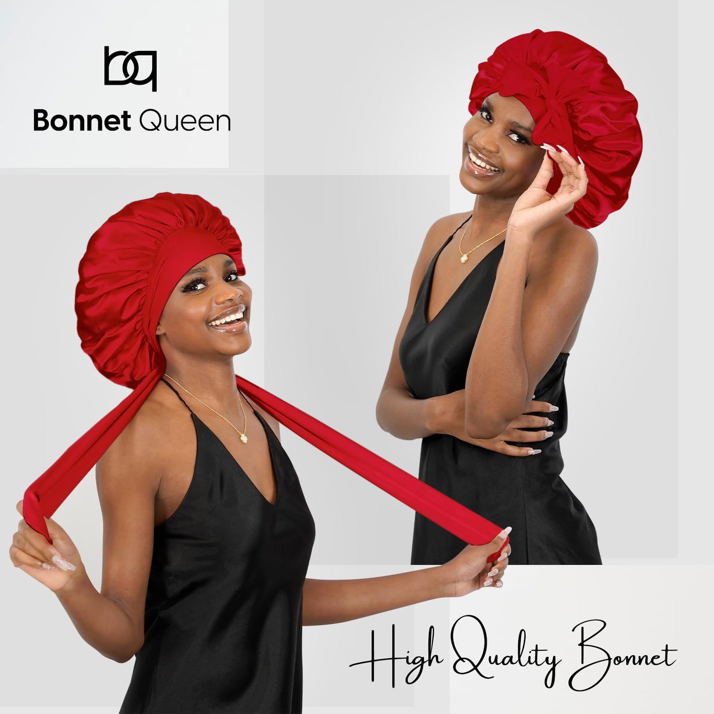 BONNET QUEEN Silk Bonnet for Sleeping Women Satin Bonnet Hair Bonnet night sleep cap scarf wrap for curly hair with tie band red