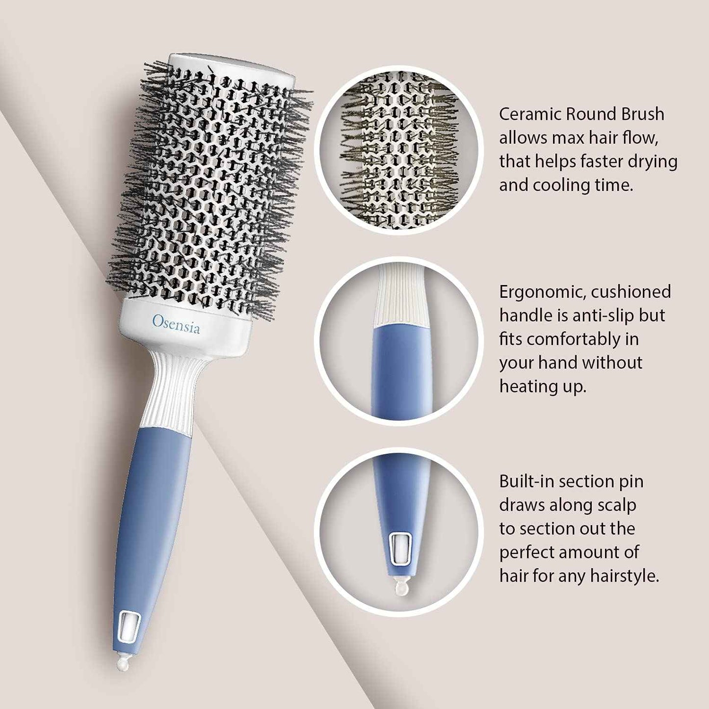 Hair Brush Set - Professional Round Brush and Detangling Paddle Brush for Blow Drying - Hair Detangler Paddle Hair Brush for Thick Hair - Nylon and Boar Bristle Brush (2 inch)