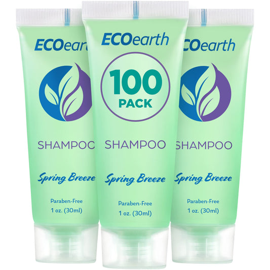 EcoEarth Travel Size Hotel Shampoo (1 fl oz, 100 Pack, Spring Breeze), Delight Your Guests with Revitalizing and Refreshing Shampoo for Guest Hospitality, Small Size Luxury Shampoo in Bulk