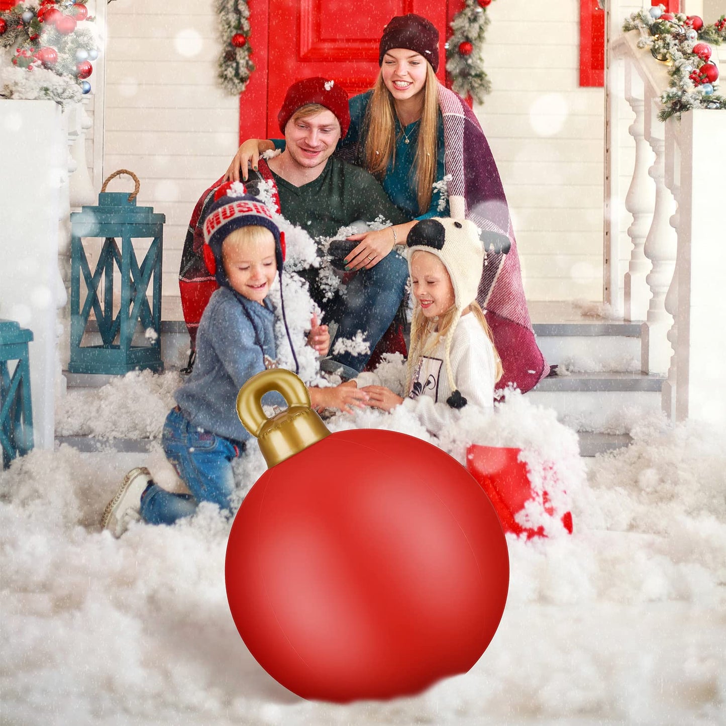 Jetec 4 Pcs 32 Inch Giant Inflatable Christmas Ball Large Xmas Inflatable Ornaments PVC Outdoor Holiday Blow Ball Outside Yard Lawn Porch Decorations(Elegant)