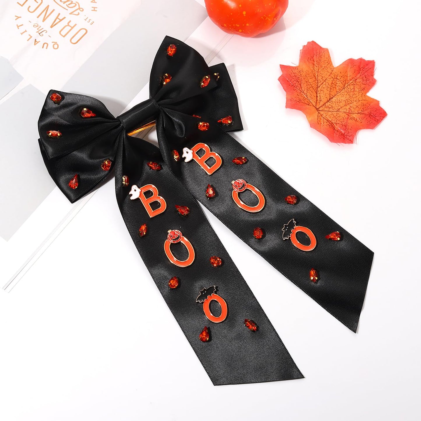 Halloween Hair Clips for Women Orange Black Enamel Rhinestone Spooky BOO Hair Bow Clips Halloween Costume Hair Accessories Gifts