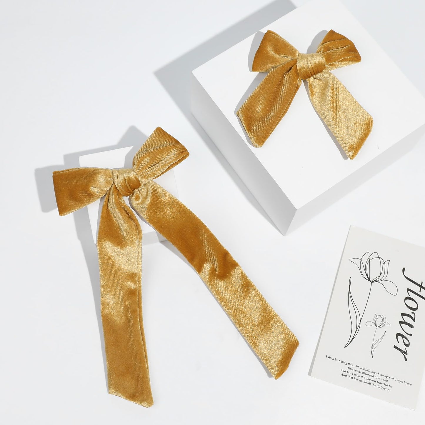 Velvet Hair Bows in 2 Sizes - 5" & 3.5" Soft Ponytail Knot Bows with Alligator Clips for Toddlers and Little Girls - Gold Hair Accessories