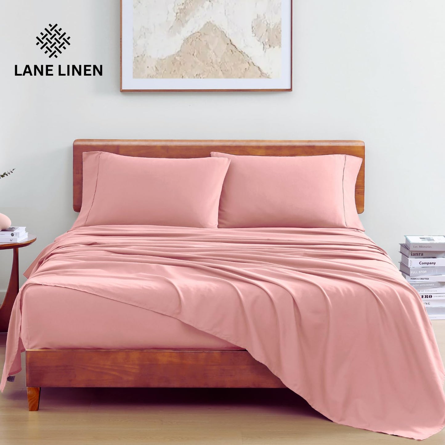 LANE LINEN 100% Organic Cotton Twin XL Sheets Set, 3-Piece Pure Organic Cotton Percale Sheets, Cotton Bedsheets, Ultra Soft Bedding Sheets, Breathable, Fits Mattress Upto 15" Deep - Rose Dawn