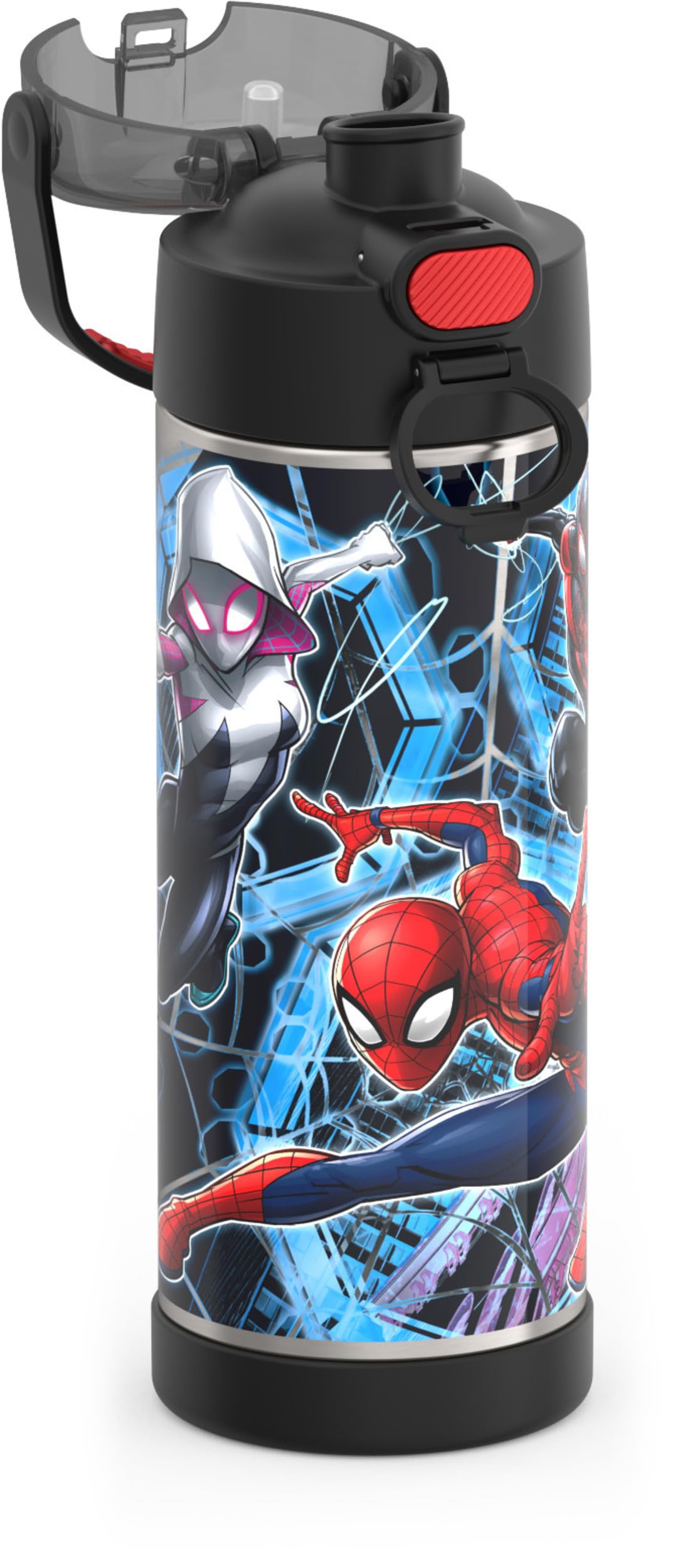 THERMOS FUNTAINER 16 Ounce Stainless Steel Vacuum Insulated Bottle with Wide Spout Lid, Spiderman