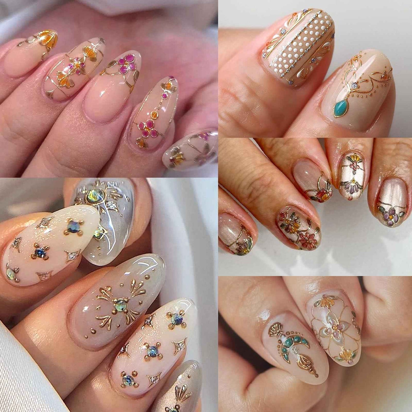 MUIIIGOOD 2 Sheet Sun Moon Stars Boho Nail Stickers Charms for Nail Art 5D Embossed Bohemian Style Floral Nail Decals Metallic Gold Sun Moon Star Luxury Celestial Nail Art Stickers Supplies for Women