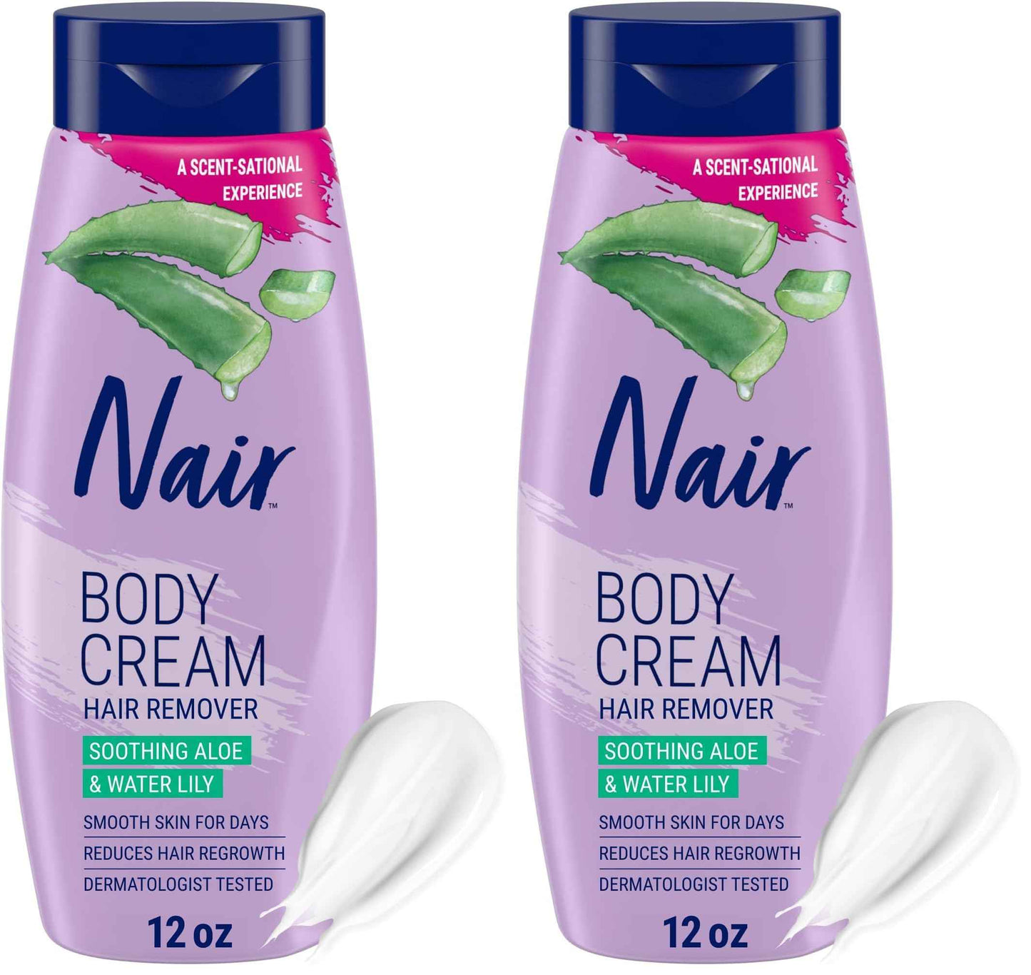 Nair Body Cream Hair Remover, Soothing Aloe and Water Lily, Dermatologist Tested Body Hair Removal Cream, with Evolved Ingredients, 12 Oz (Pack of 2)