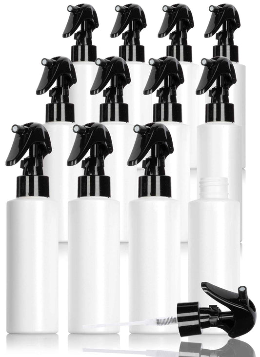 JUVITUS 4 oz / 120 ml White Refillable Plastic Cylinder Squeeze Bottle with Black Trigger Sprayer - 12 PACK