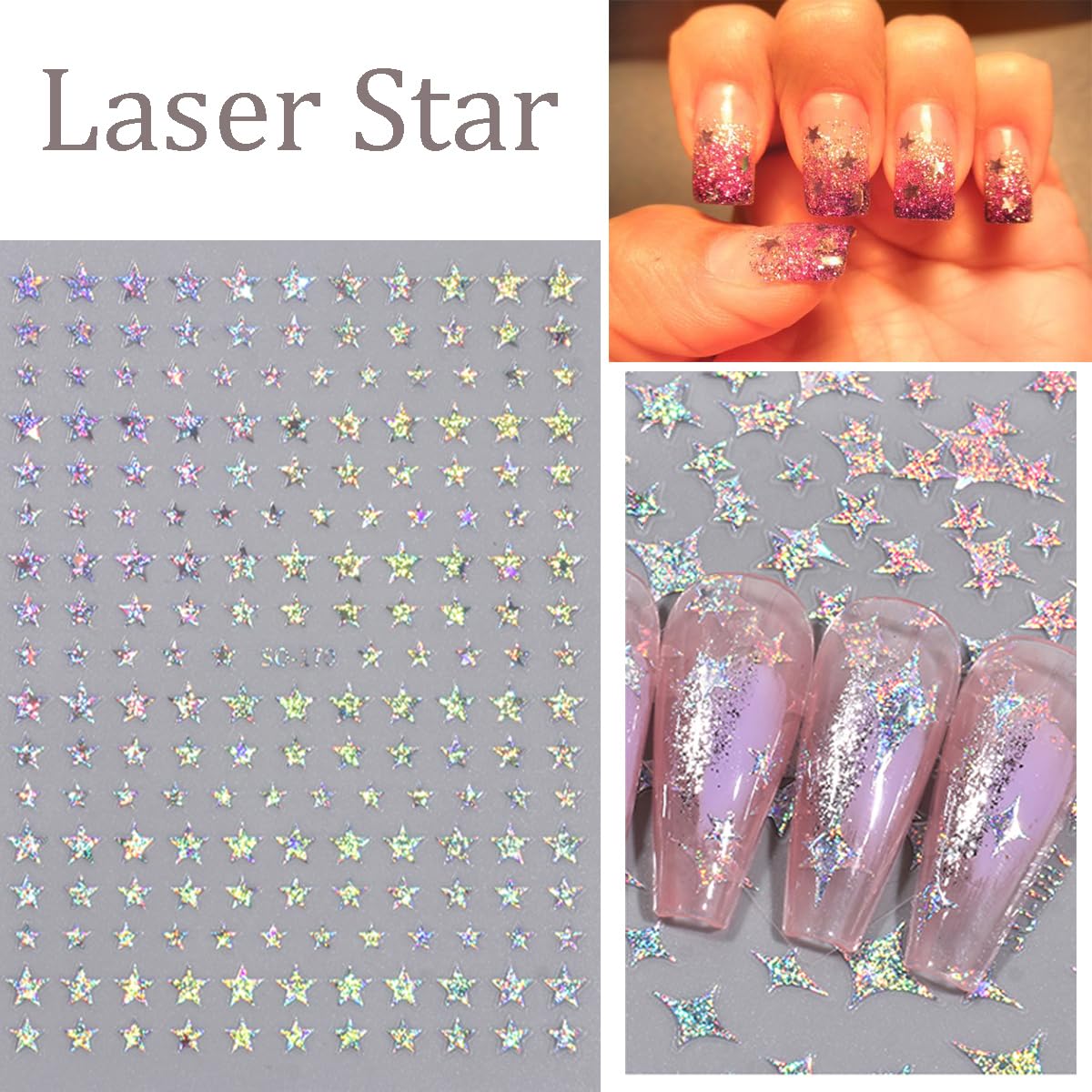 6 Sheets Star Nail Stickers 3D Black Silver Gold Star Stickers for Nails Art Design White Gold Nail Art Stickers Foil Nail DIY French Nail Decals for Women Manicure Tips Accessories