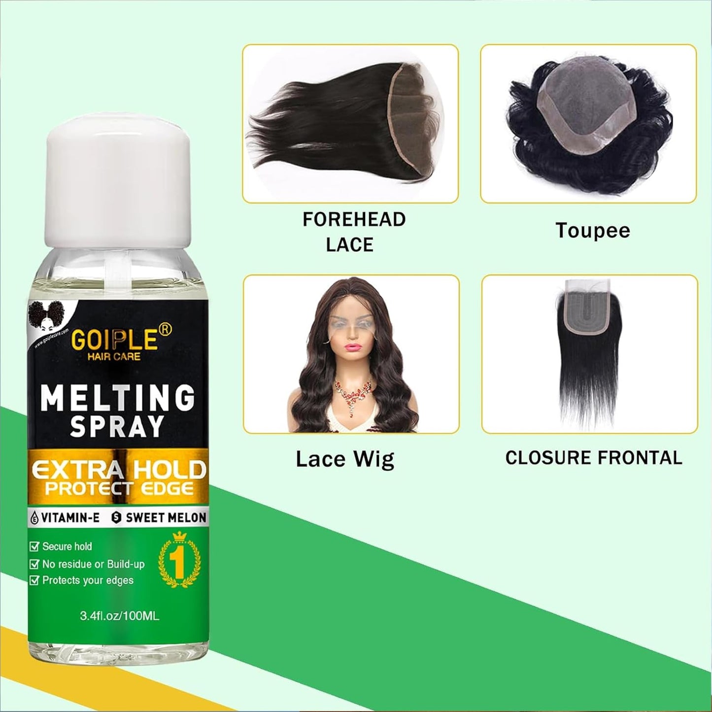 Lace Melting and Holding Spray Glue-Less Hair Adhesive for Wigs, Extra Hold Lace Melting Spray Adhesive Wig Spray for Closure Extensions, Wig Melting Spray Natural Forming Melting Spray Hair Wax Stick