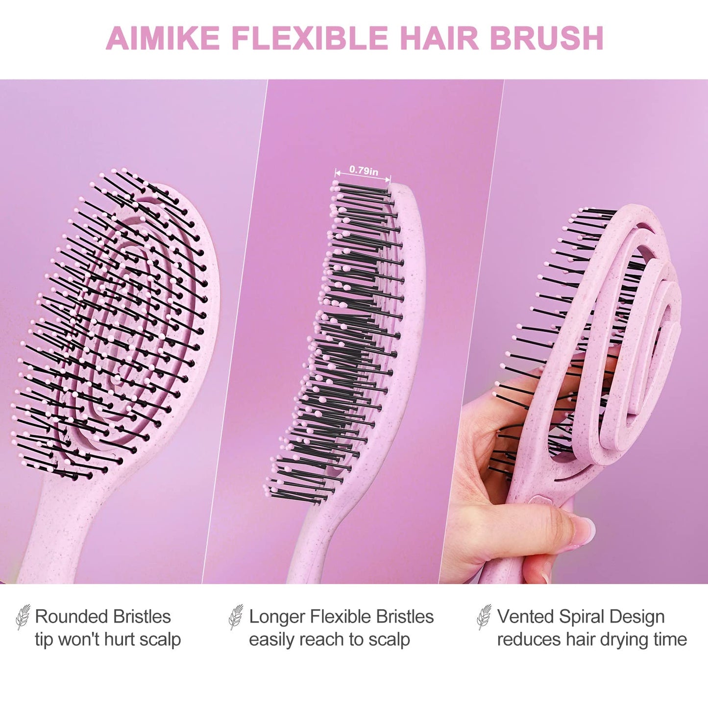 AIMIKE Hair Brush, Vented Detangler Brush for Curly, Thick & Knotted Hair, No Pull Detangling Brush w/Flex Soft Bristles, Glide Through Tangles for Women, Kids, Men, Wet & Dry Hair- Pink