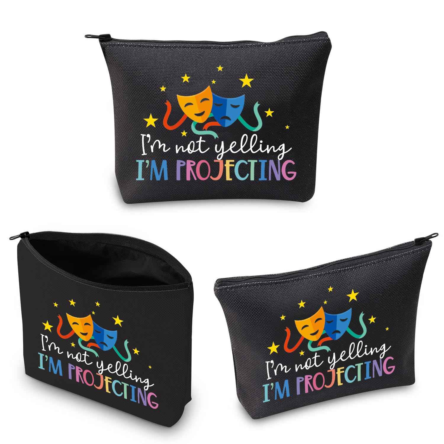 BDPWSS Theatre Makeup Bag Drama Theater Lover Gift Comedy Tragedy Masks Cosmetic Bag i'm Not Yelling I'm Projecting Drama Acting Travel Pouch (Yelling projecting BL)