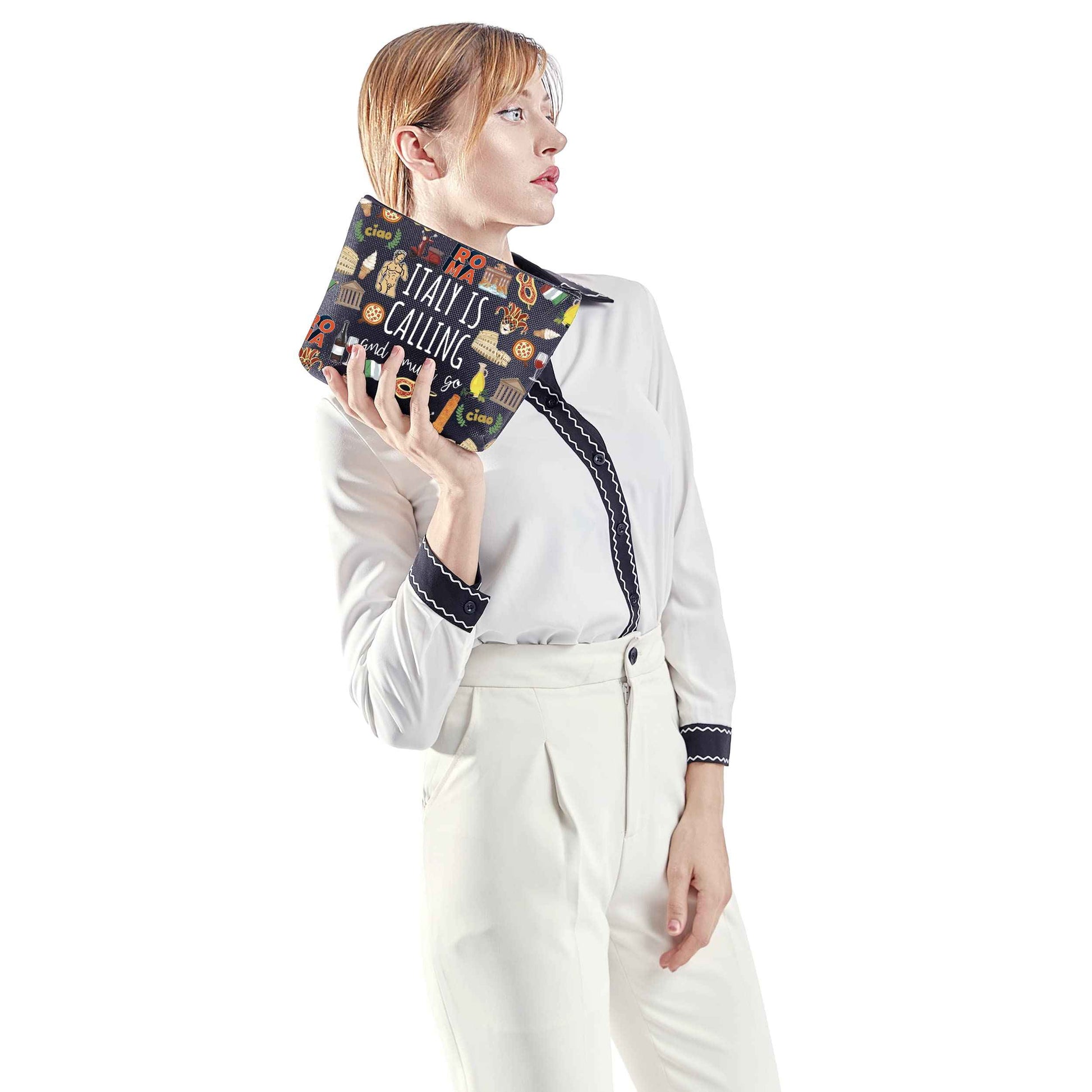 POFULL Italy Map iconic traditional Souvenir Gift ITALY Is Calling and I Must Go Traveller Zipper Pouch Makeup Bag (ITALY Is Calling Cosmetic Bag)