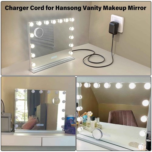 12V 2A Vanity Makeup Mirror Charger Compatible with Hansong Make-up Mirror Power Cord AC Adapter for Hansong DC117-15 DC11715 Bedroom Light Up Vanity Mirror Charging Plug 12VDC 2000mA 12.0V DC12V