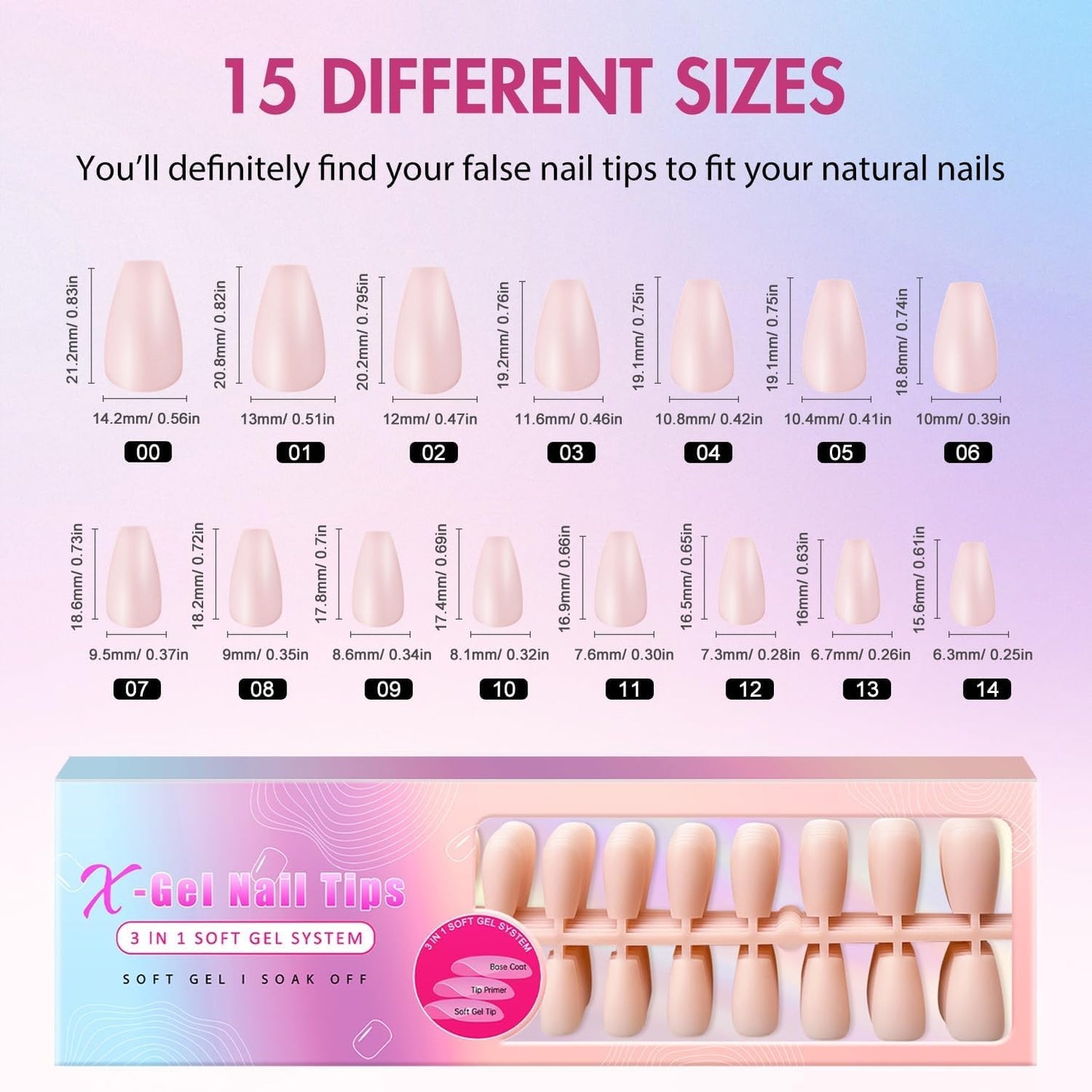 Nude Pink Gel X Nail Tips Medium Short Coffin Gel X Nails Pre-colored Gel X Tips Medium Press on Nails Pre Applied Tip Primer Soft Gel Nail Tips Natural Acrylic Fake Nails Extensions for DIY, 300Pcs