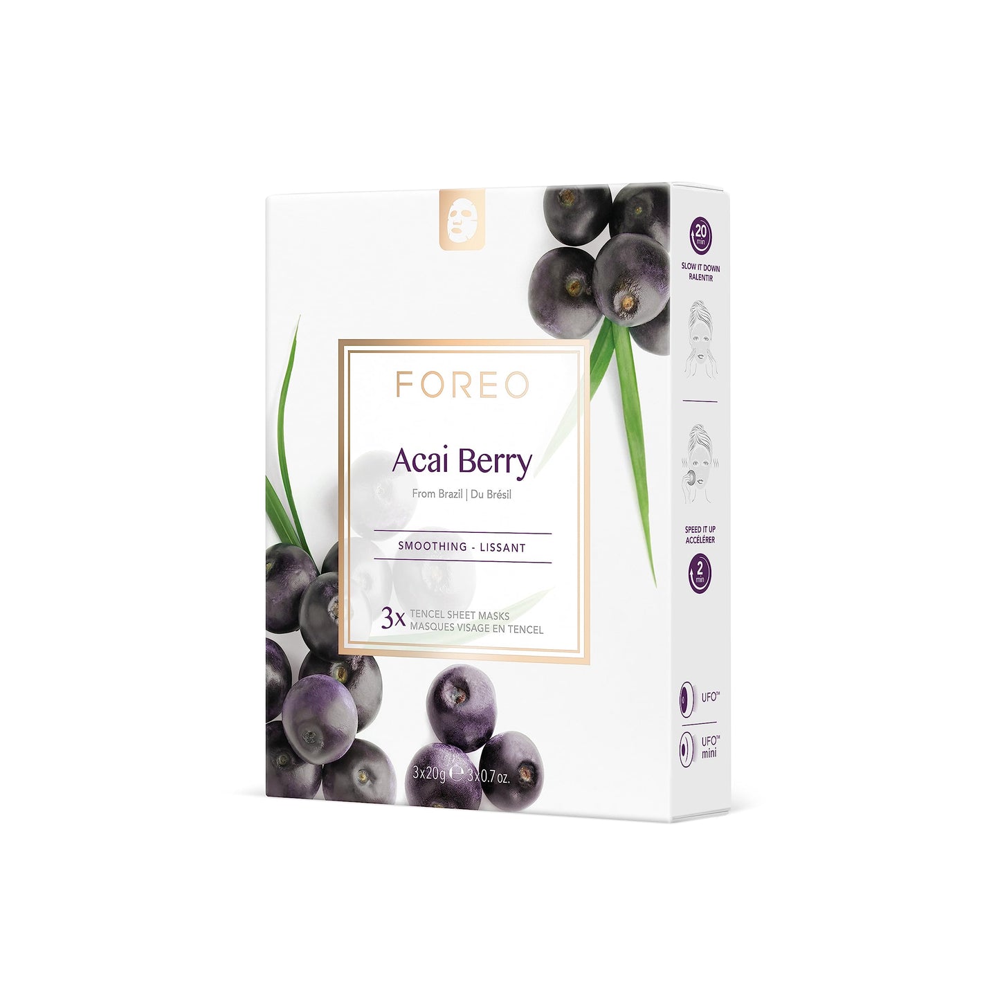 FOREO Acai Berry Firming Sheet Mask for Dry and Aging Skin, 3 pack, Hydrating, Antioxidant, Restoring Clean Forumula, Cruelty-free, Compatible with UFO devices