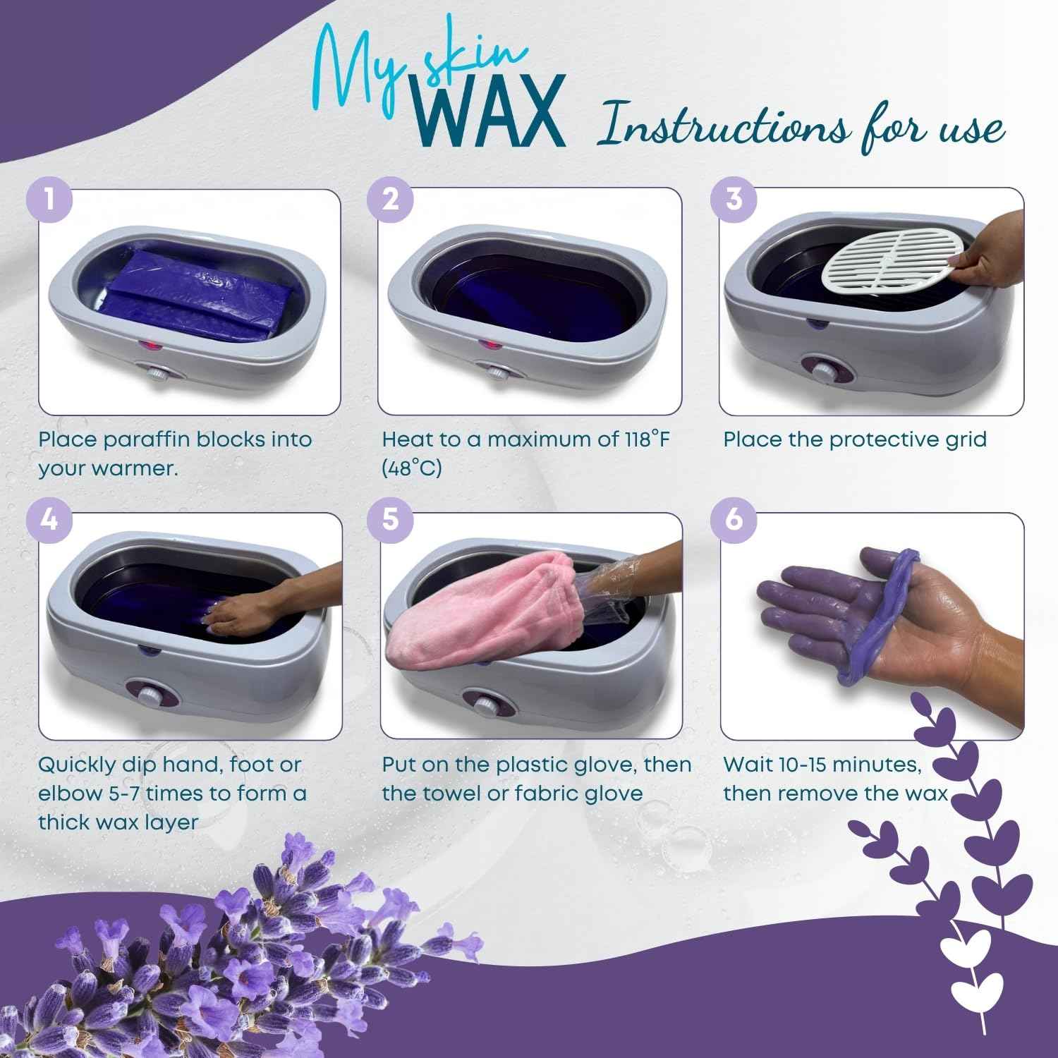 Paraffin Wax Refills Maxi Pack for Hands and Feet Bath – 6 Large 14oz Blocks (5.25 lb), Lavender Scent, Moisturizing Slightly Oily Wax for Arthritis Relief, Pedicure, Home and Spa Therapy