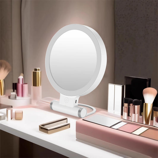 Facegra Lighted Makeup Mirror with Magnification: 10X Magnifying Mirror with 2000mAh Rechargeable Battery, Portable Mirror Travel Accessories Essentials Stuff for Women, Upgraded