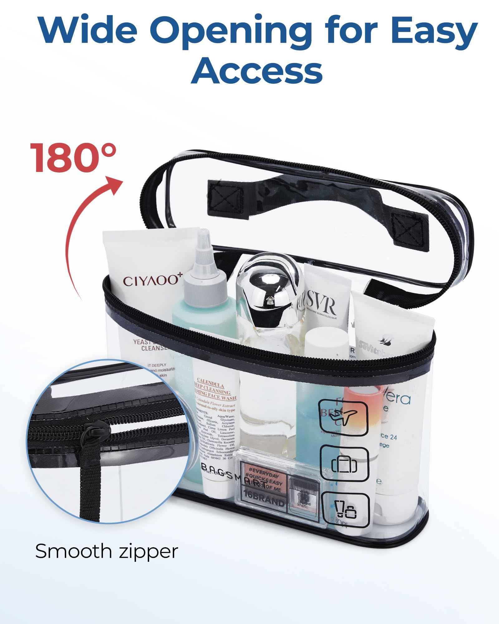 BAGSMART TSA Approved Toiletry Bag, 3 Pack Clear Makeup Cosmetic Bag Organizer, Quart Size Travel Bag for Toiletries, Carry-on Travel Accessories Essentials, Black-3pcs