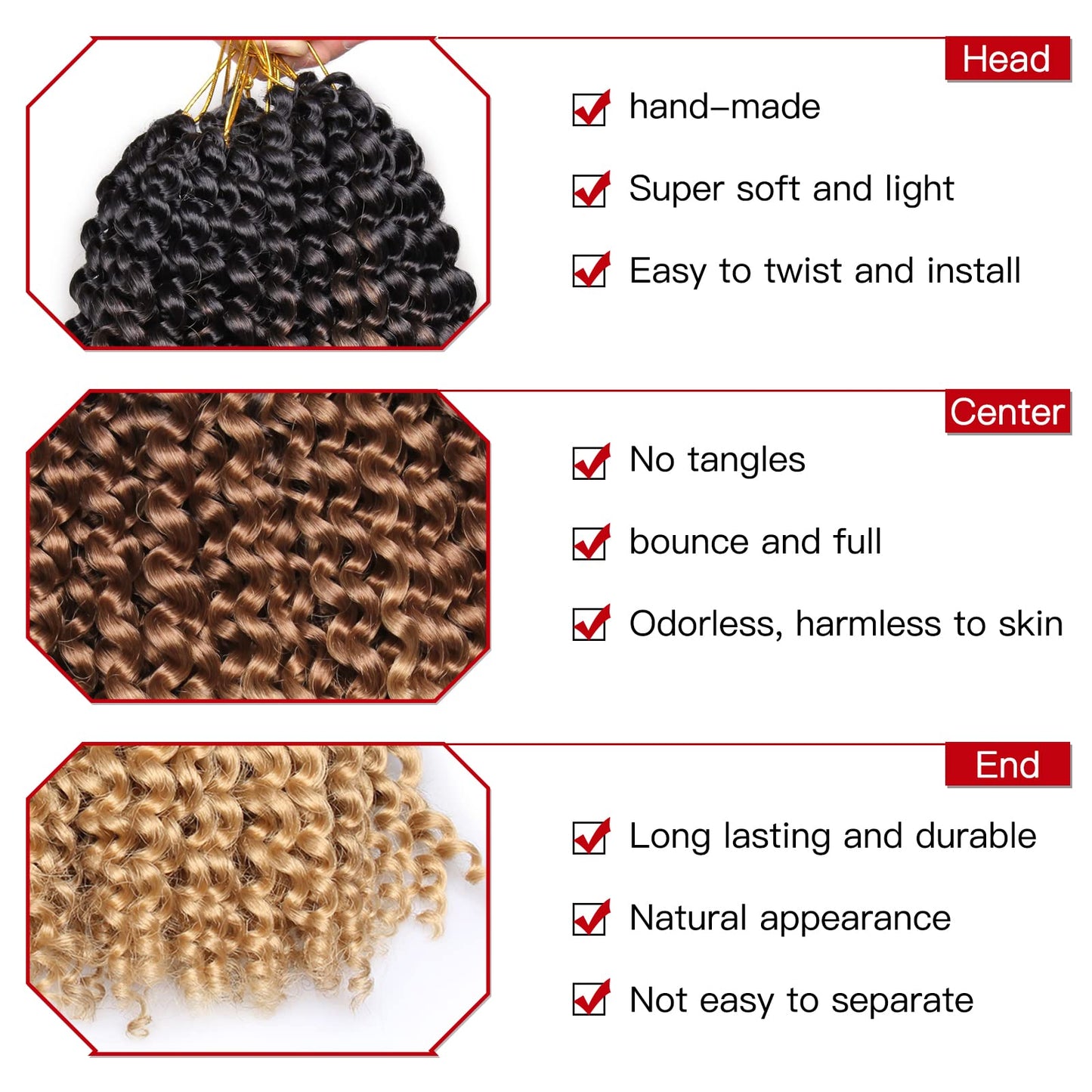 Xtrend 18 Inch Passion Twist Hair Water Wave Crochet Braiding Hair 7 Packs Synthetic Hair Extensions Crochet Braids Hair (16Strands/Pack,Black/Brown/Blond#)