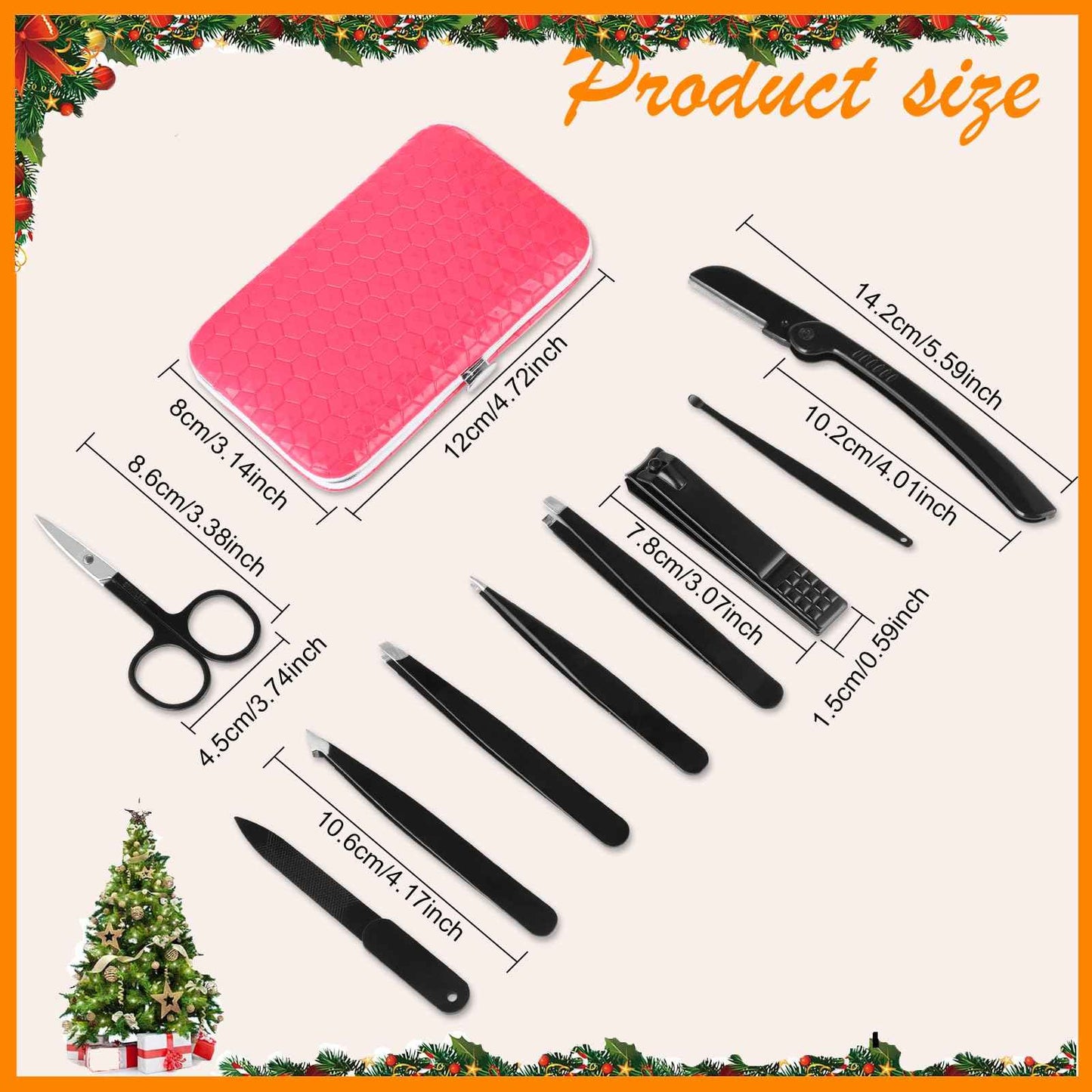 Yougai Tweezers Set, 9 Pcs Professional Stainless Steel Tweezers Kit for Women Facial Hair, Precision Eyebrow Tweezer Kit with Curved Scissors and Eyebrow Razor for Ingrown Hair Removal