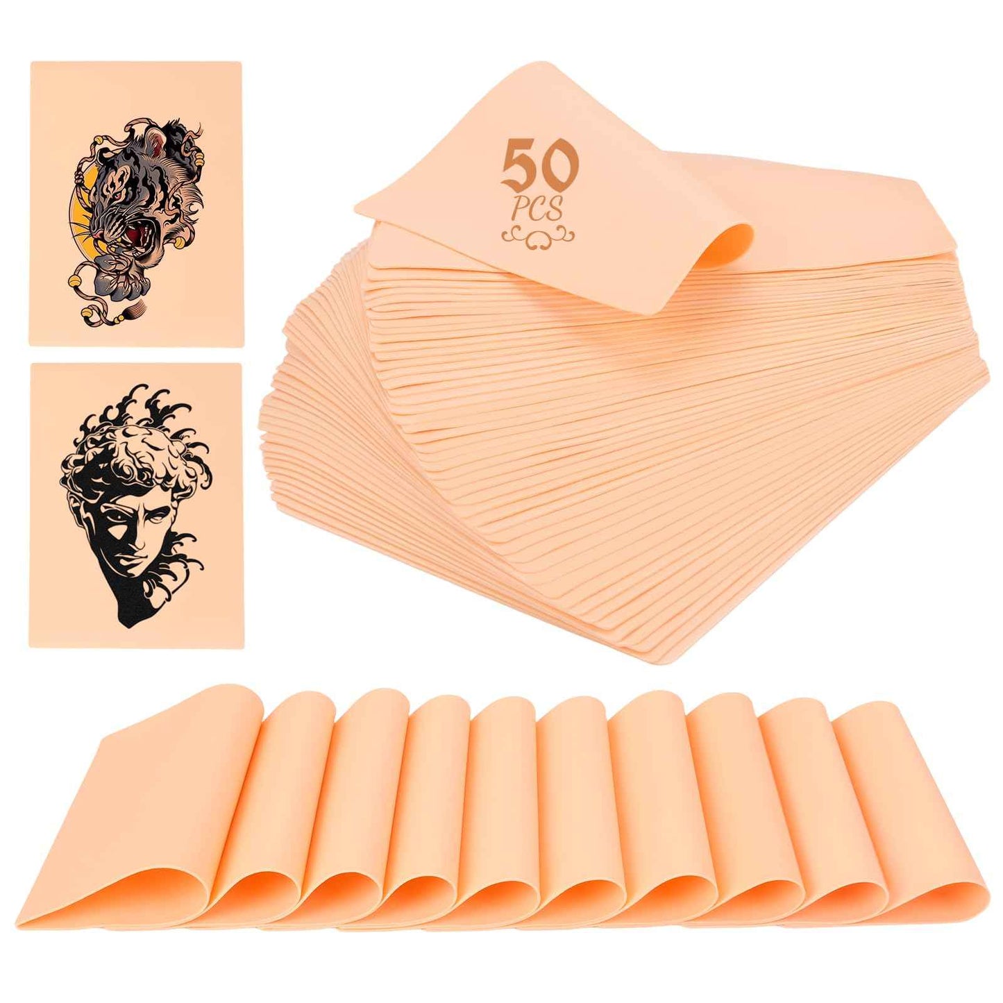 TUXIYA 50pcs Blank Tattoo Skin, Double Sided Blank Tattoo Practice Skins, 7.5x5.7in Fake Skin, for Tattooing and Eyebrow Practice – Suitable for Beginners and Experienced Artists