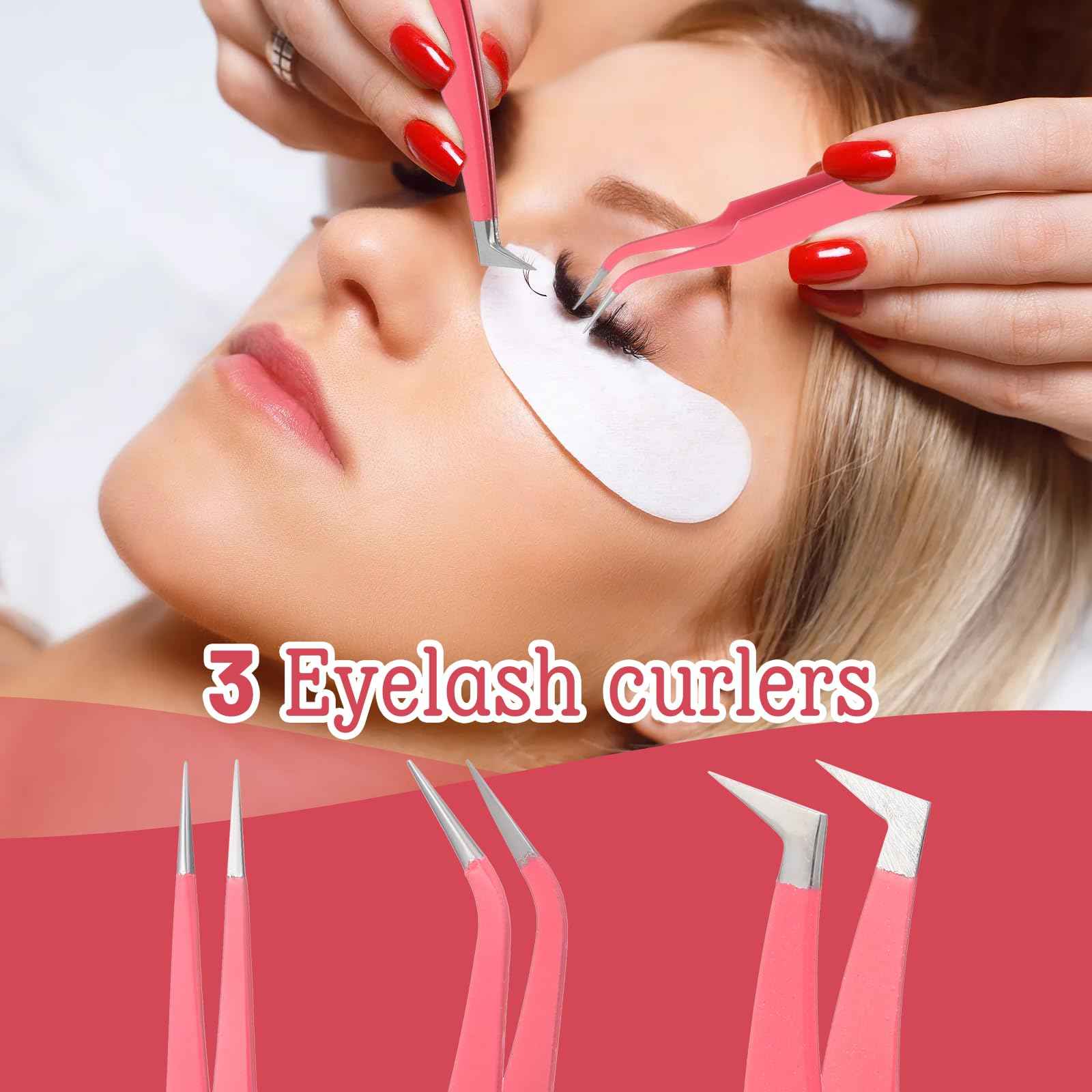 6 Pack Lash Extension Tweezers, Lash Tweezers For Eyelash Extensions, Straight and Curved Eyelash Tweezer, Fiber Tip Lash Tweezer for Professional Eyelash Extension Artists, Girls, Women